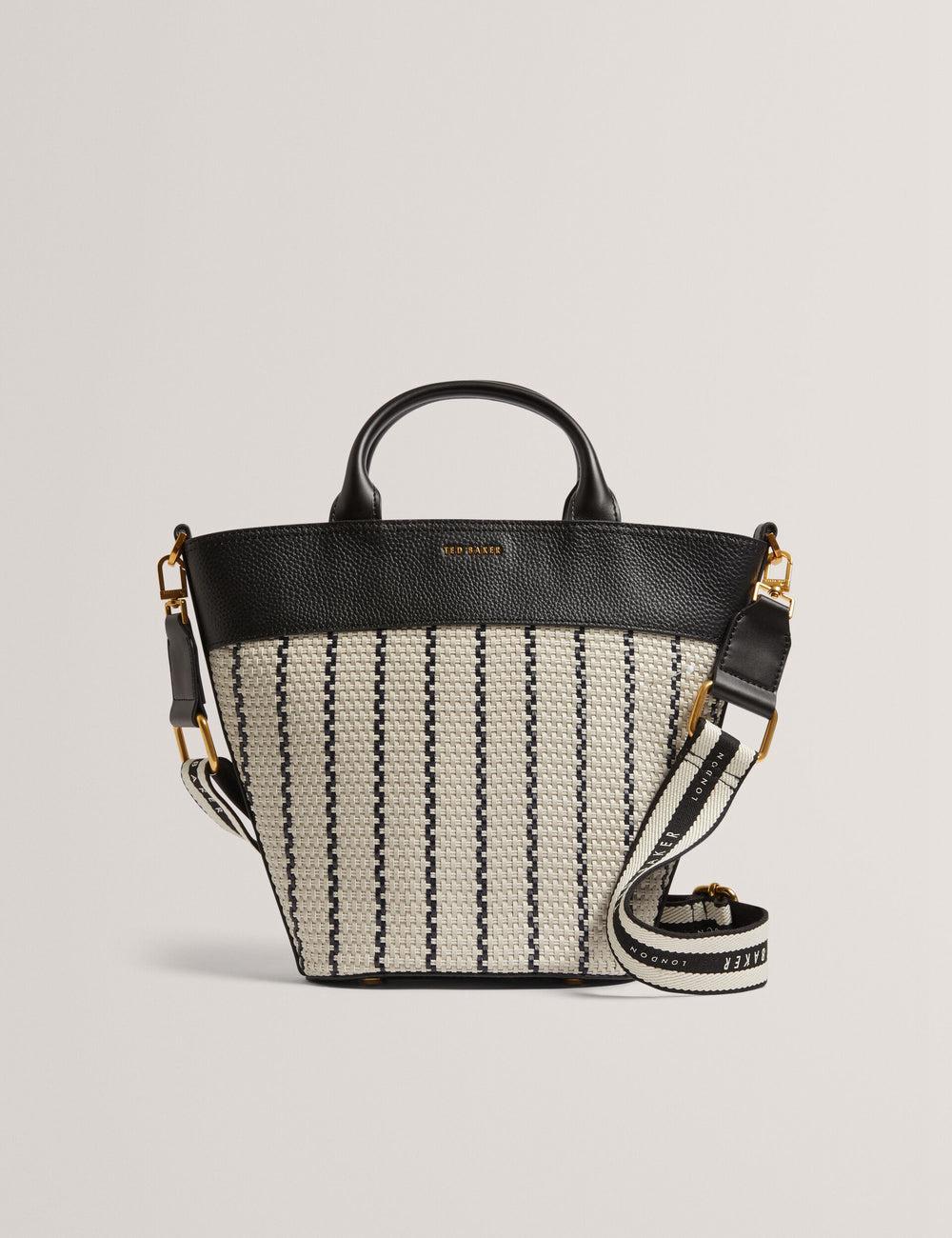 Ted Baker RIVERI - Woven Leather Trim Bucket With Webbing Strap Women Tote Bags Navy | UAE  72306-AGMK