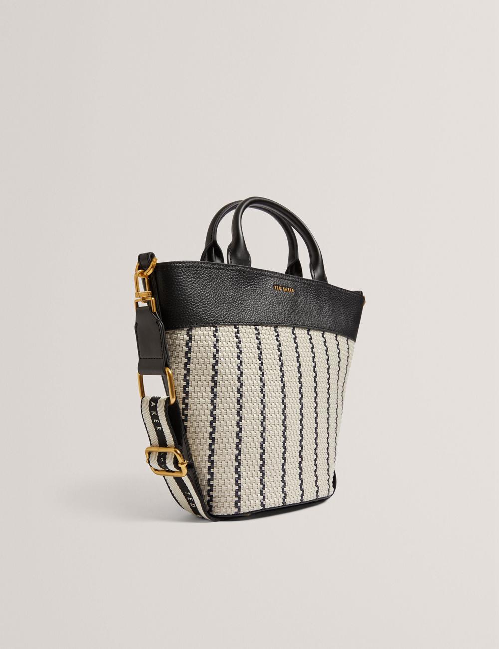 Ted Baker RIVERI - Woven Leather Trim Bucket With Webbing Strap Women Tote Bags Navy | UAE  72306-AGMK