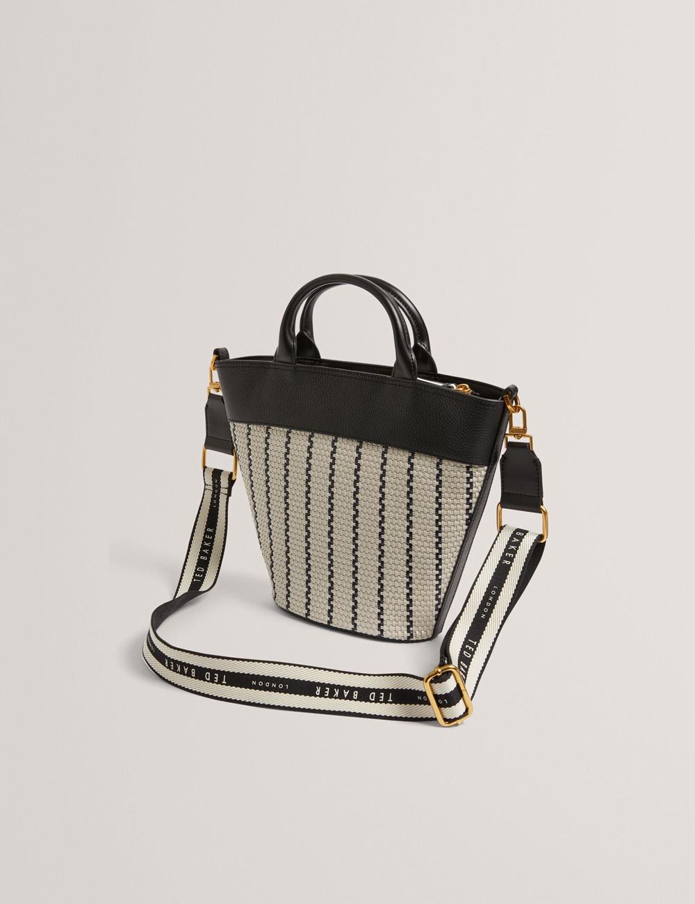 Ted Baker RIVERI - Woven Leather Trim Bucket With Webbing Strap Women Tote Bags Navy | UAE  72306-AGMK