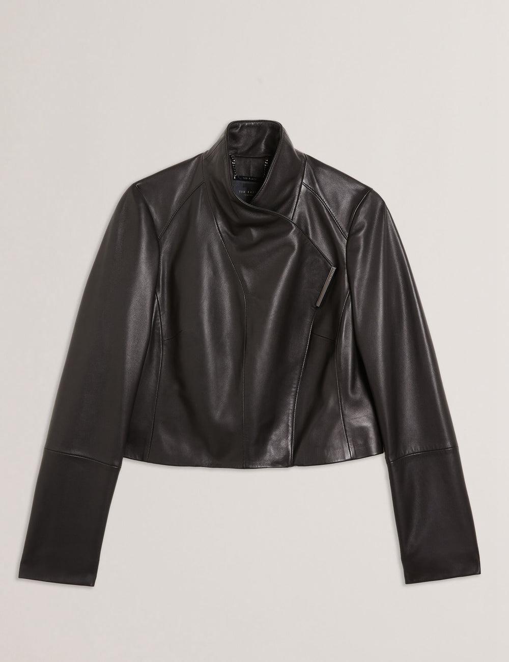 Ted Baker RIYOZE - Wrap Front Cropped Leather Women Jackets Black | UAE  63715-MZFB