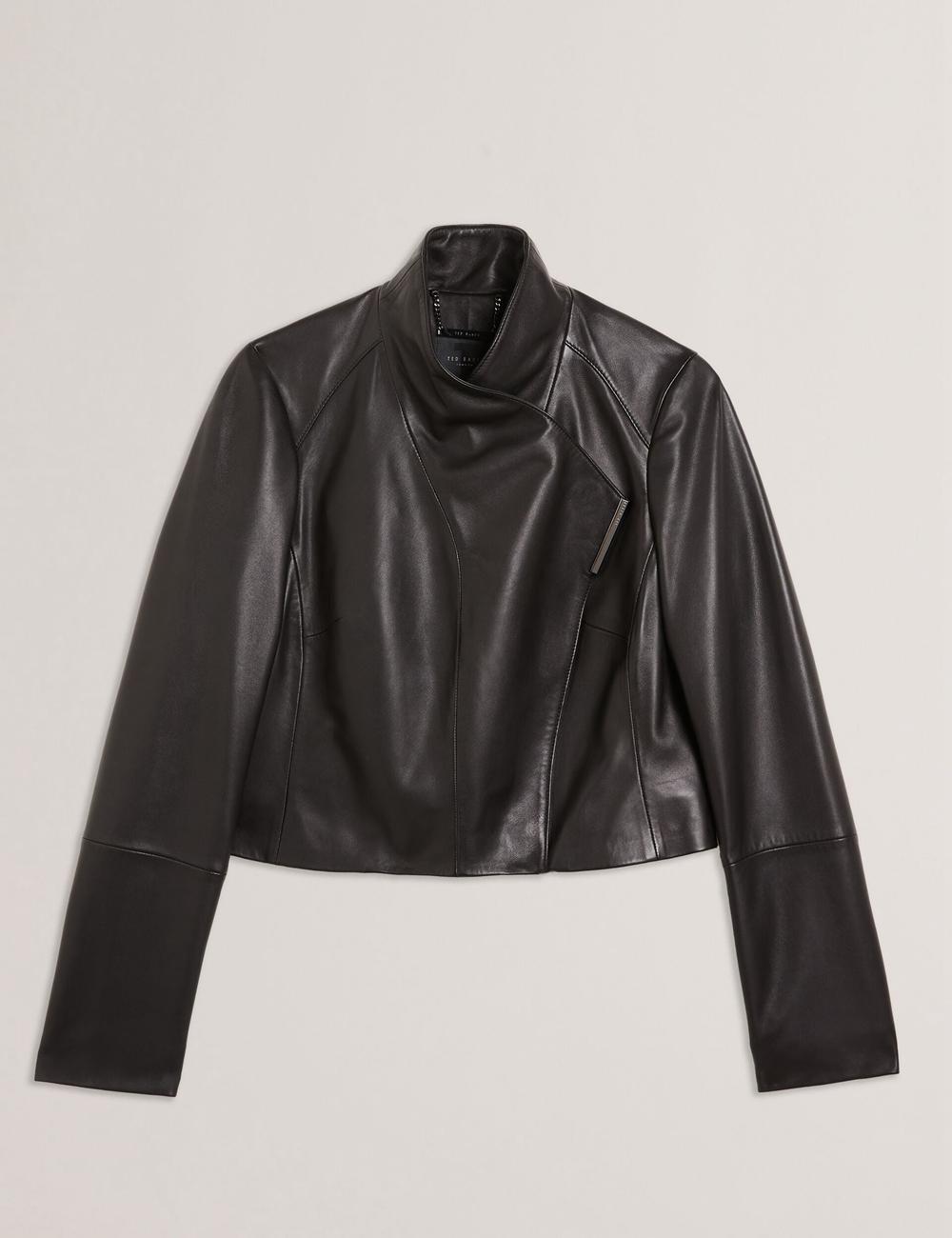 Ted Baker RIYOZE - Wrap Front Cropped Leather Women Jackets Black | UAE  63715-MZFB