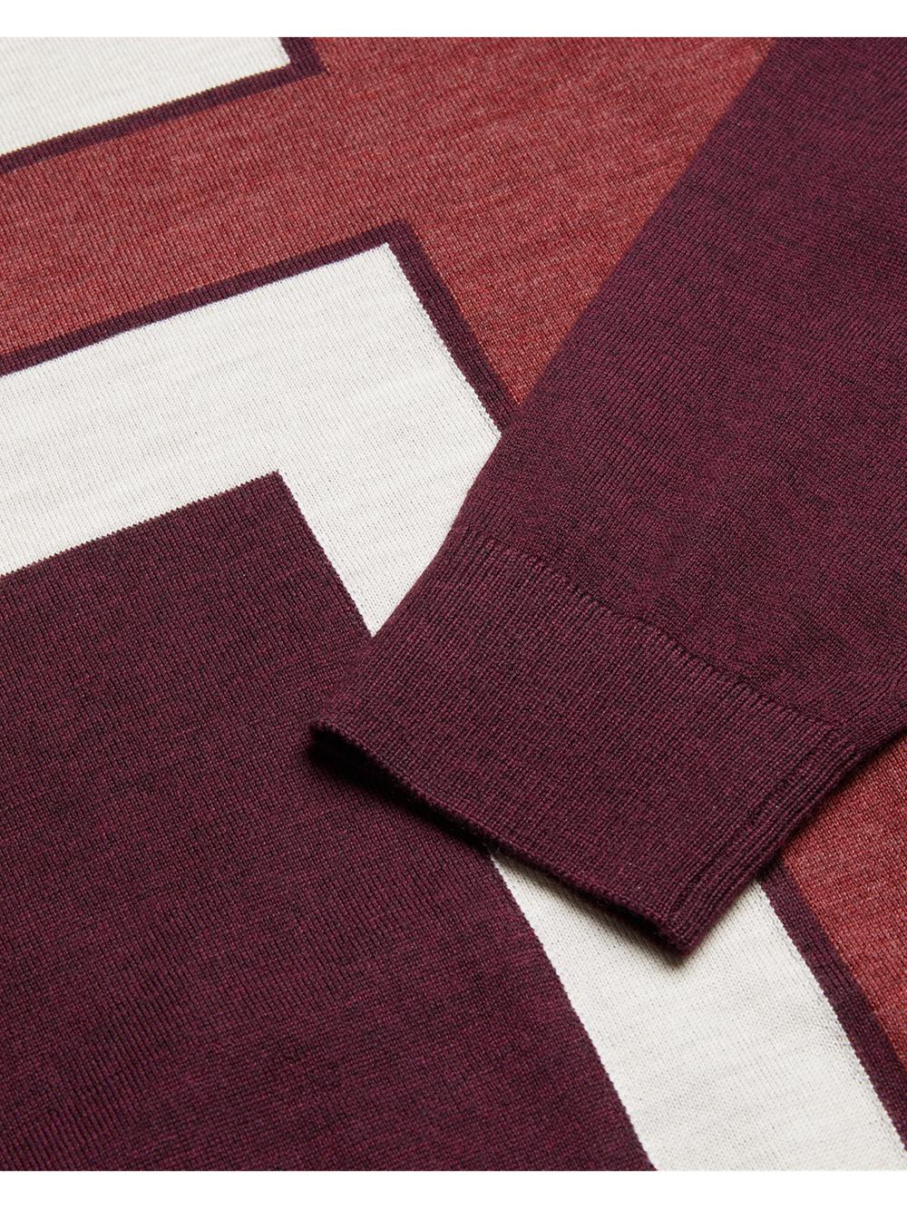 Ted Baker ROIKA - Colour Block Crew Neck Wool Men Jumpers Maroon | UAE  06214-UEDK