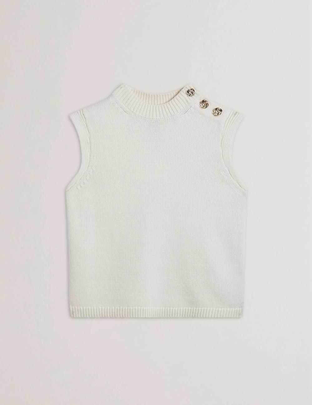 Ted Baker RONDHER - Rose Button Wool Knit Women Tank Tops Ivory | UAE  28563-AQIH