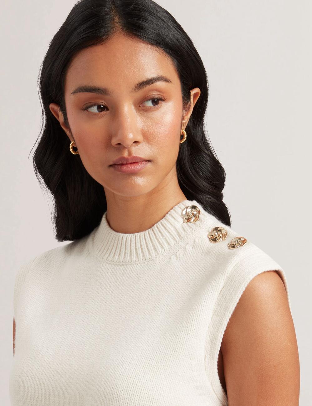 Ted Baker RONDHER - Rose Button Wool Knit Women Tank Tops Ivory | UAE  28563-AQIH