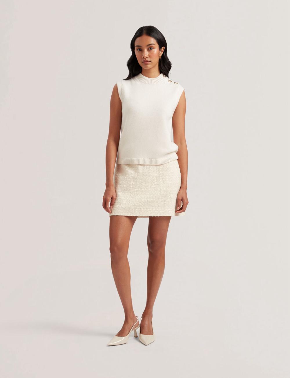 Ted Baker RONDHER - Rose Button Wool Knit Women Tank Tops Ivory | UAE  28563-AQIH