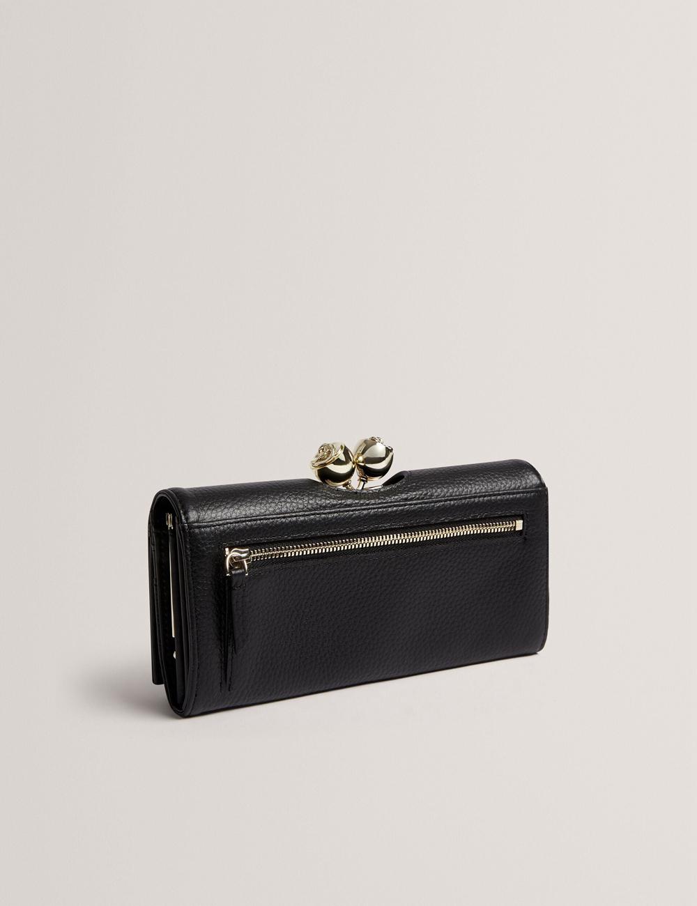 Ted Baker ROOSALI - Rose Clasp Large Bifold Leather Women Purses Black | UAE  94032-FUPQ