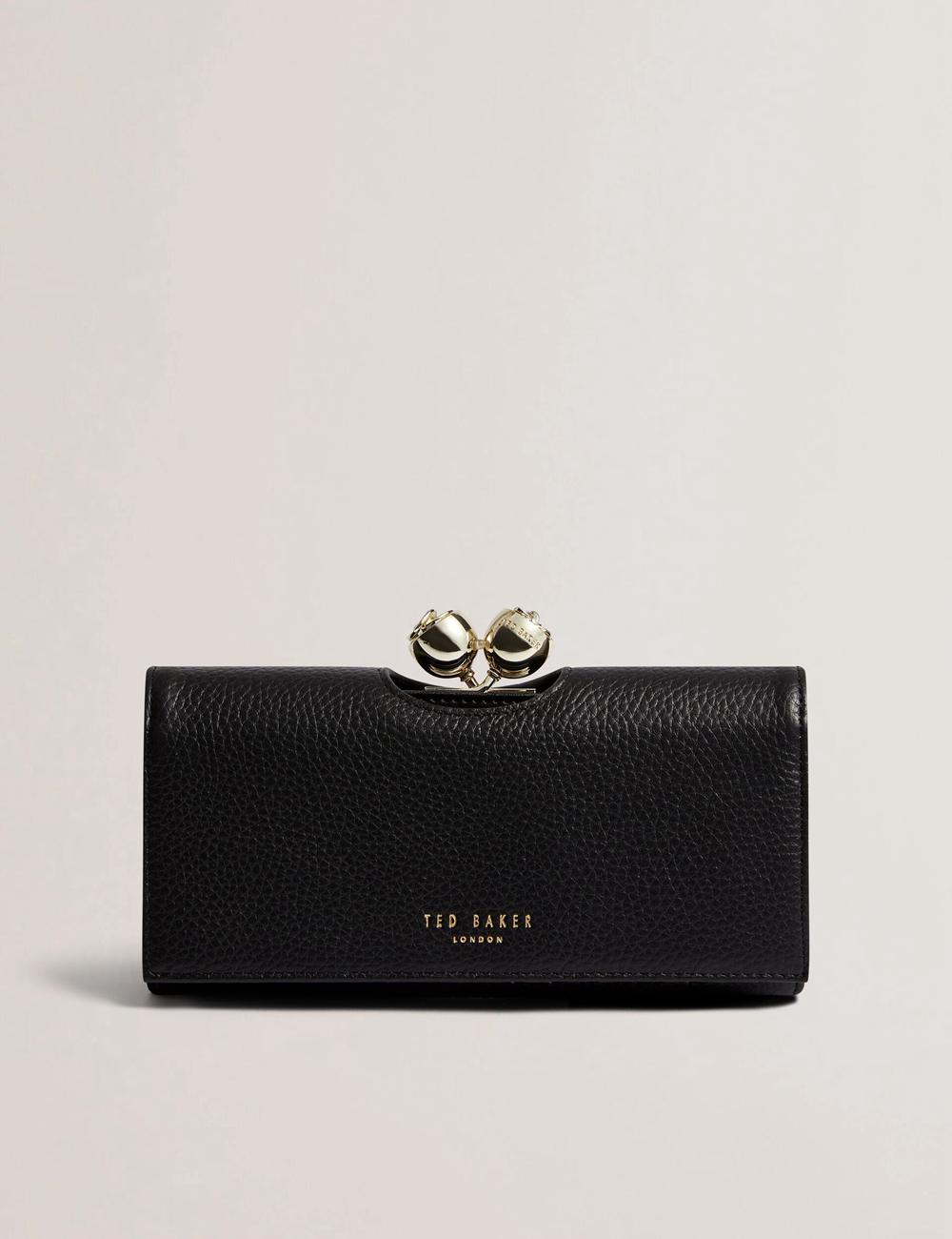 Ted Baker ROOSALI - Rose Clasp Large Bifold Leather Women Purses Black | UAE  94032-FUPQ