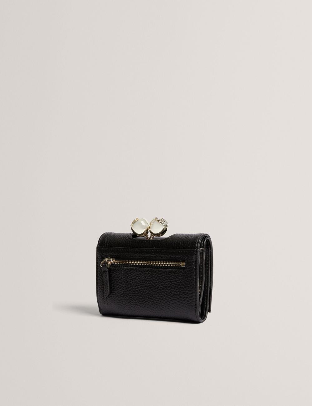 Ted Baker ROOSA - Rose Clasp Small Trifold Leather Women Purses Black | UAE  47026-MNHR