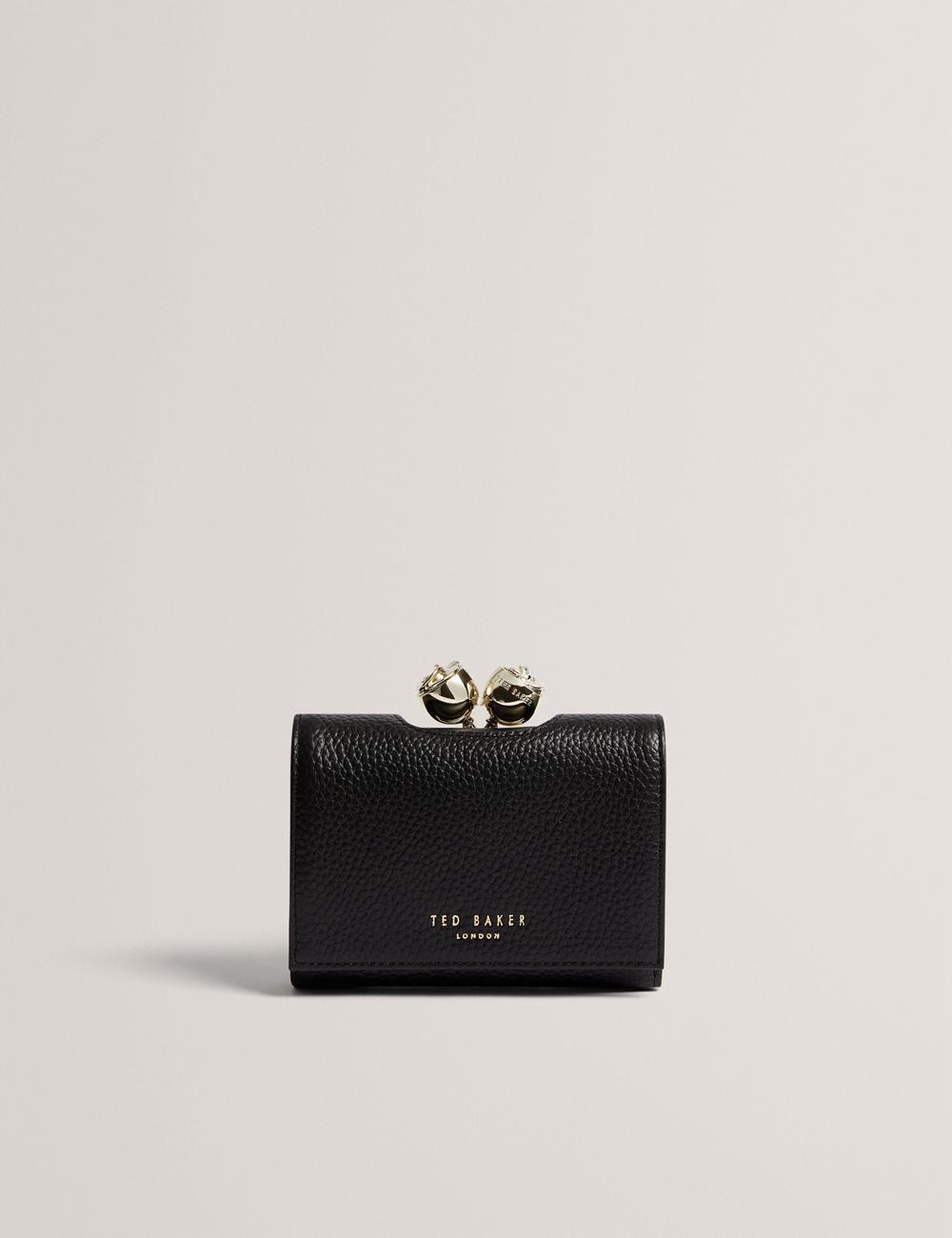 Ted Baker ROOSA - Rose Clasp Small Trifold Leather Women Purses Black | UAE  47026-MNHR