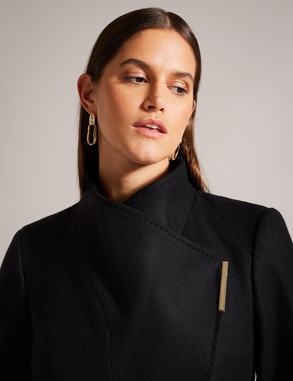 Ted Baker ROSESS - Short Belted Wool Wrap Coat Women Jackets Black | UAE  05627-KZJP