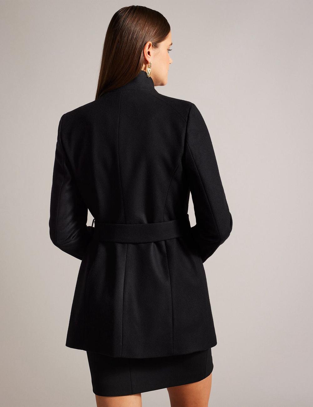 Ted Baker ROSESS - Short Belted Wool Wrap Coat Women Jackets Black | UAE  05627-KZJP