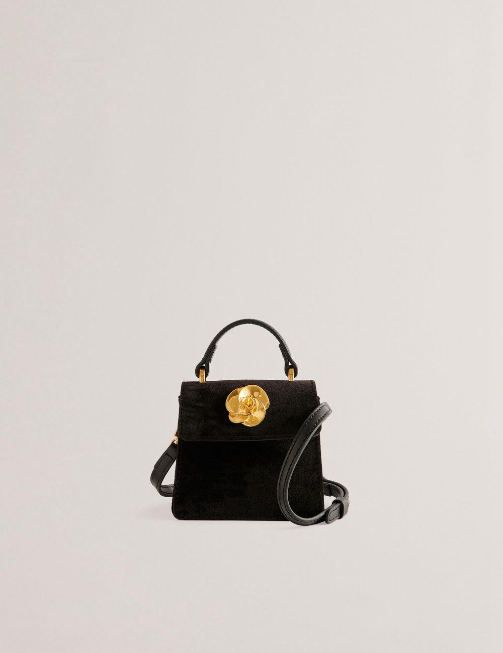 Ted Baker ROSIYA - Mini Velvet Rose Detail Top Handle Women Crossbody Bags Black | UAE  78631-KLMB