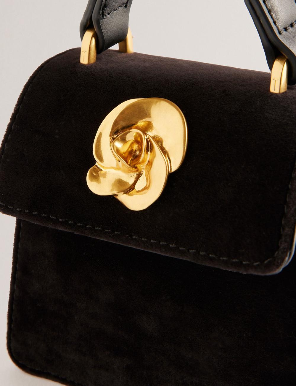 Ted Baker ROSIYA - Mini Velvet Rose Detail Top Handle Women Crossbody Bags Black | UAE  78631-KLMB