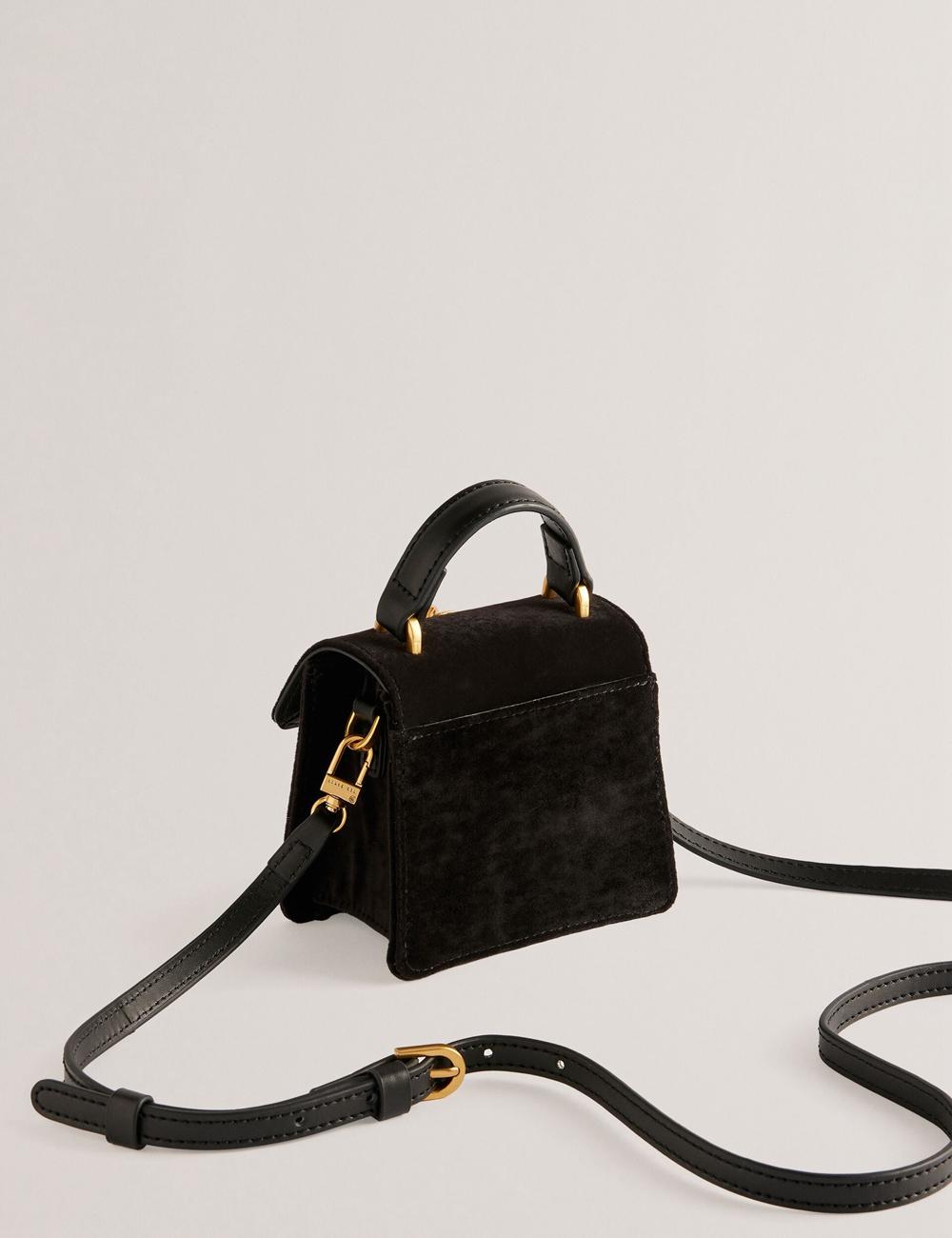 Ted Baker ROSIYA - Mini Velvet Rose Detail Top Handle Women Crossbody Bags Black | UAE  78631-KLMB