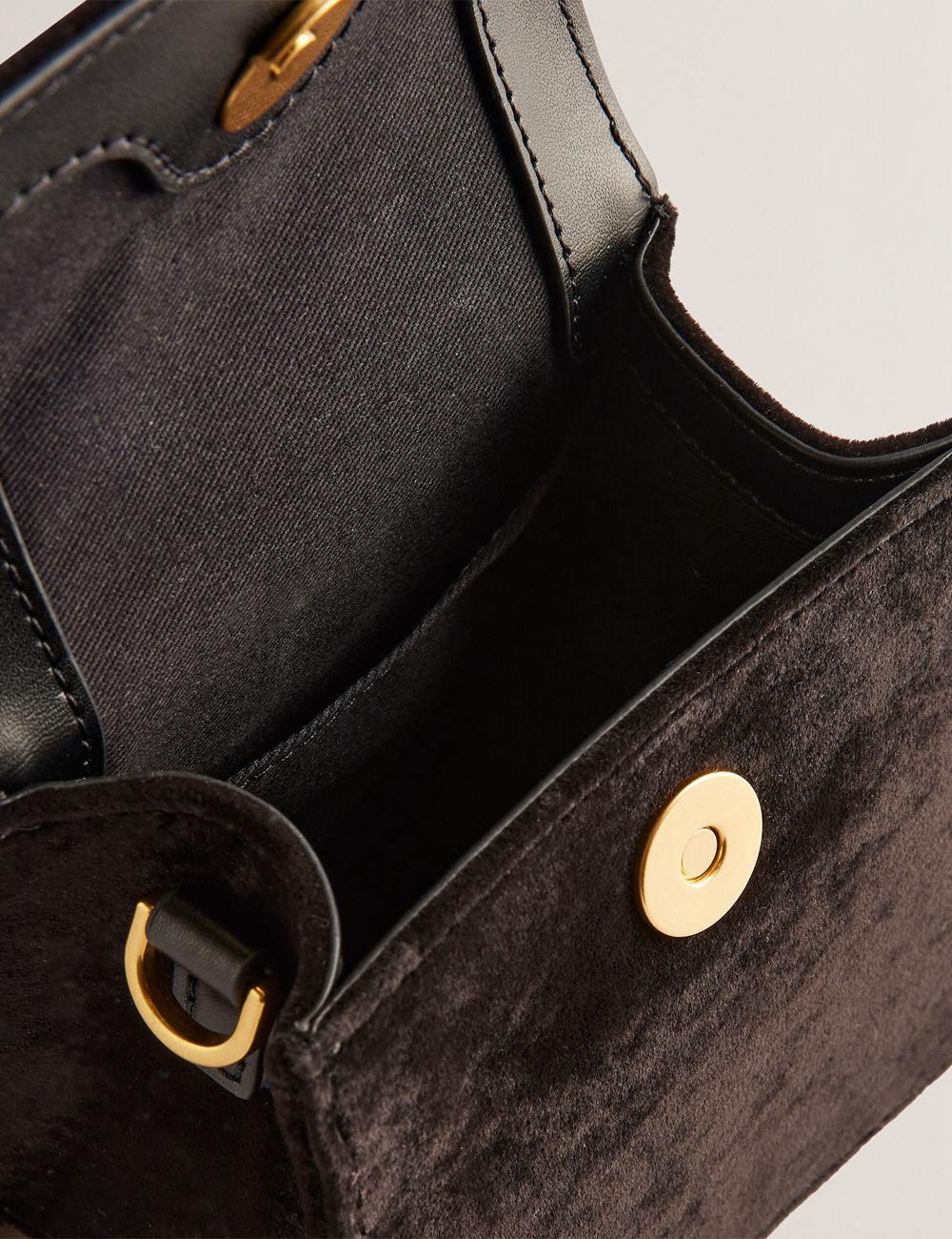 Ted Baker ROSIYA - Mini Velvet Rose Detail Top Handle Women Crossbody Bags Black | UAE  78631-KLMB