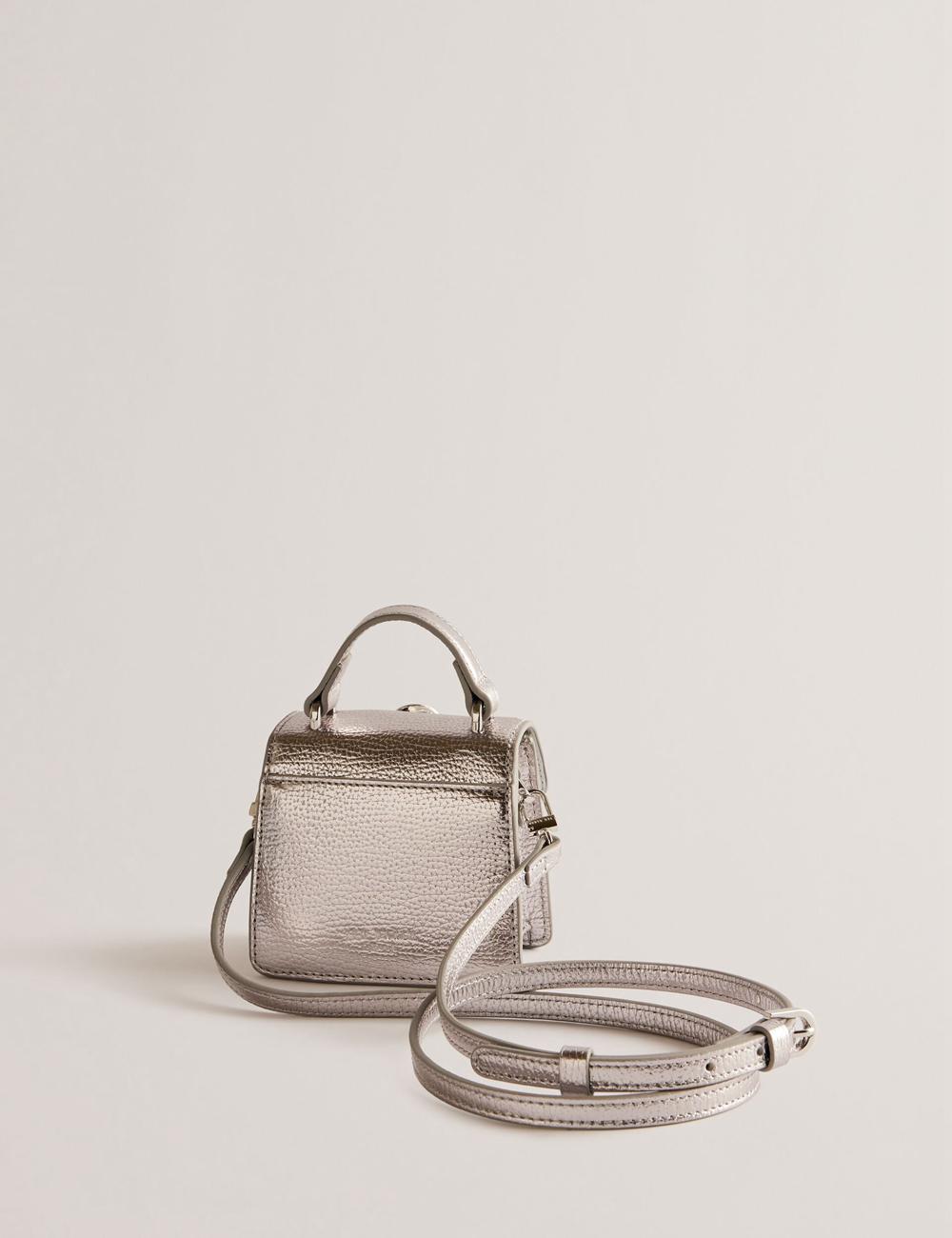 Ted Baker ROSLIE - Metallic Leather Mini Top Handle Women Shoulder Bags Silver | UAE  25310-OTQF