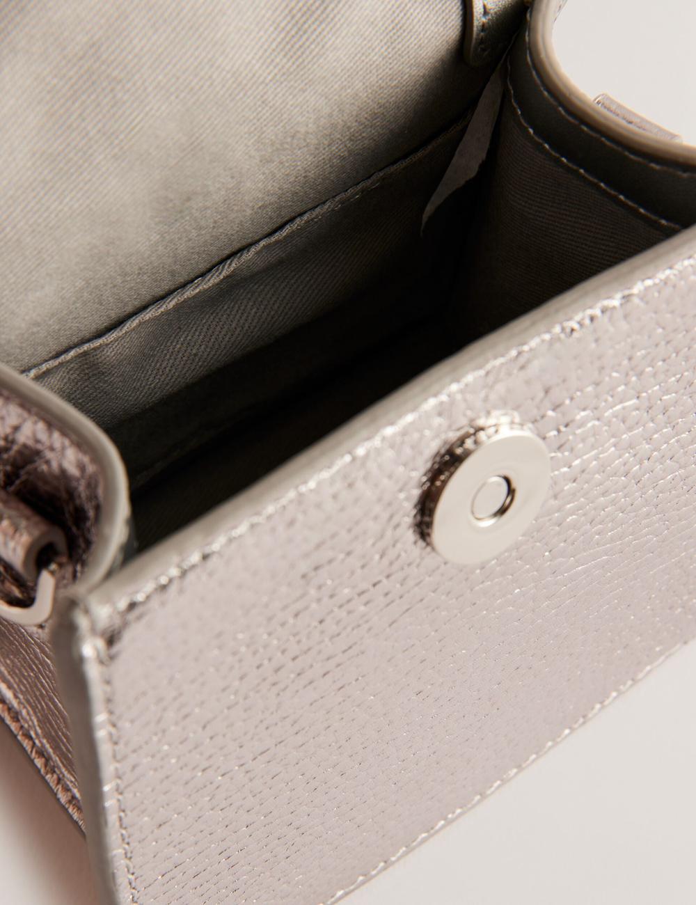 Ted Baker ROSLIE - Metallic Leather Mini Top Handle Women Shoulder Bags Silver | UAE  25310-OTQF