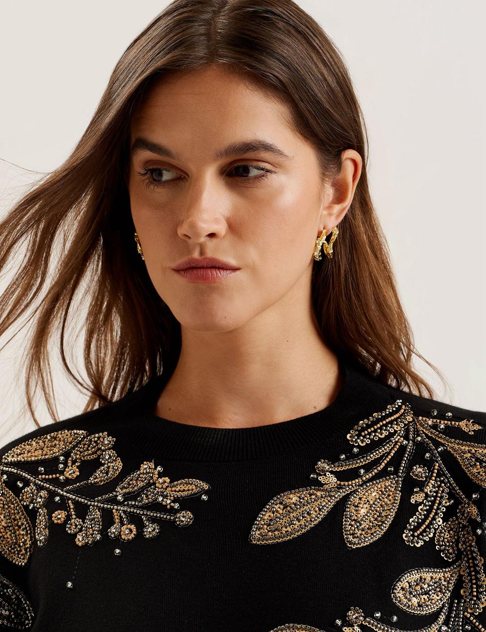 Ted Baker ROSMRRY - Embellished Floral Detail Knitted Women Jumpers Black | UAE  36417-EZSO