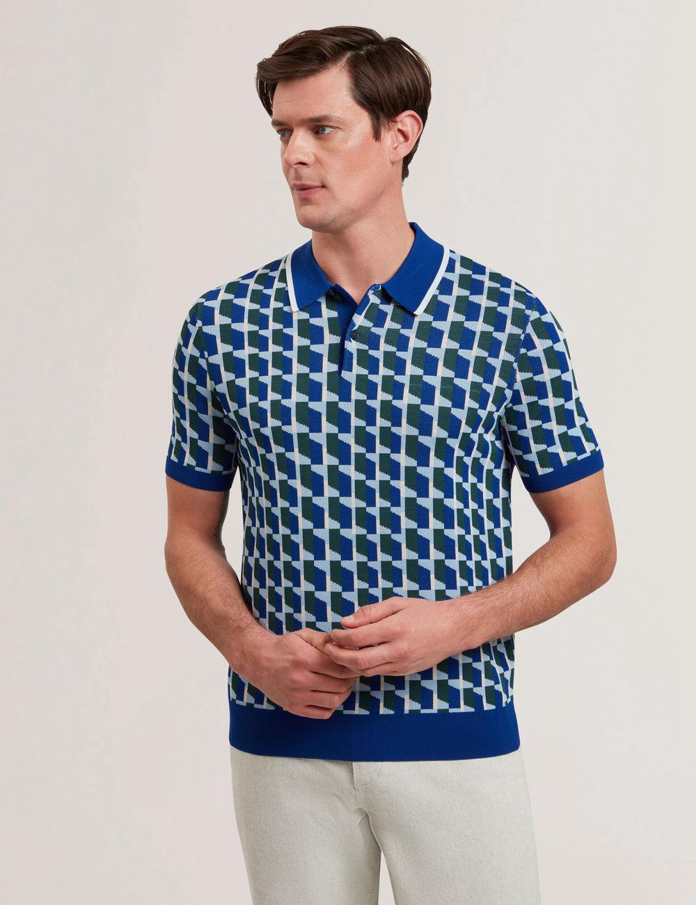 Ted Baker ROSSIO - Geometric Knitted Short Sleeve Men Polos Shirts Lt-Navy | UAE  25890-CAYR