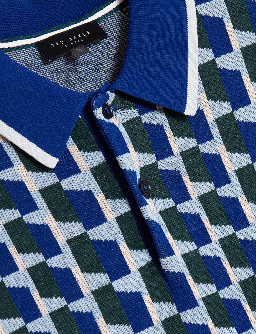 Ted Baker ROSSIO - Geometric Knitted Short Sleeve Men Polos Shirts Lt-Navy | UAE  25890-CAYR