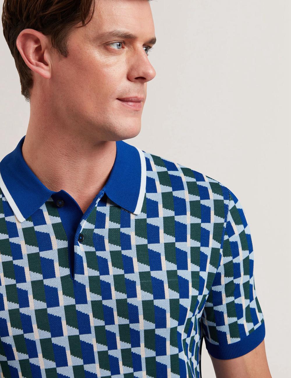 Ted Baker ROSSIO - Geometric Knitted Short Sleeve Men Polos Shirts Lt-Navy | UAE  25890-CAYR