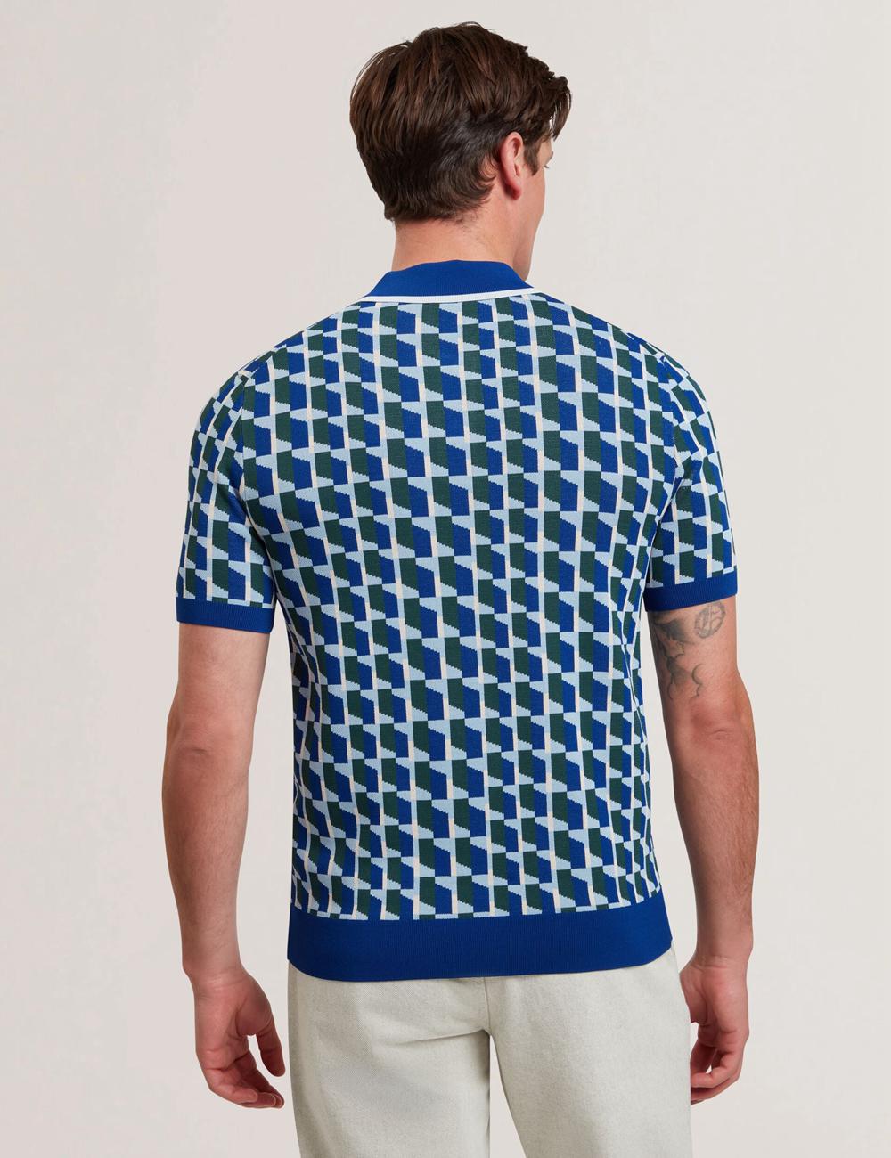 Ted Baker ROSSIO - Geometric Knitted Short Sleeve Men Polos Shirts Lt-Navy | UAE  25890-CAYR