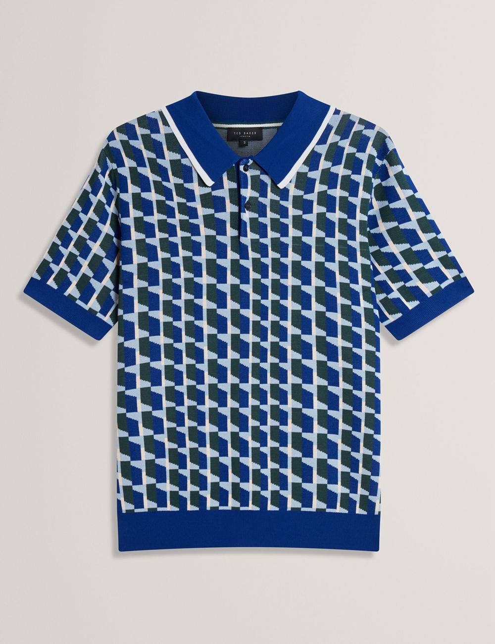 Ted Baker ROSSIO - Geometric Knitted Short Sleeve Men Polos Shirts Lt-Navy | UAE  25890-CAYR