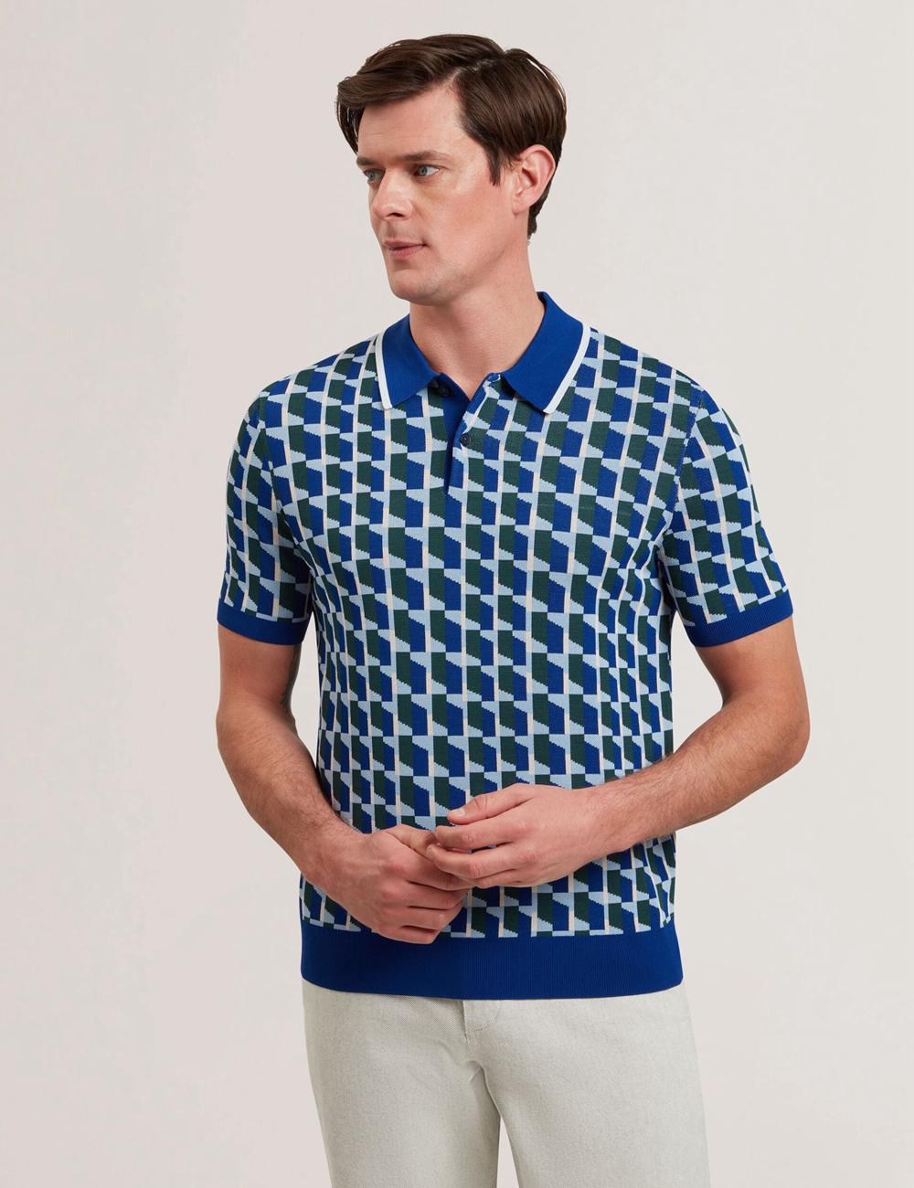 Ted Baker ROSSIO - Geometric Knitted Short Sleeve Men Polos Shirts Lt-Navy | UAE  25890-CAYR