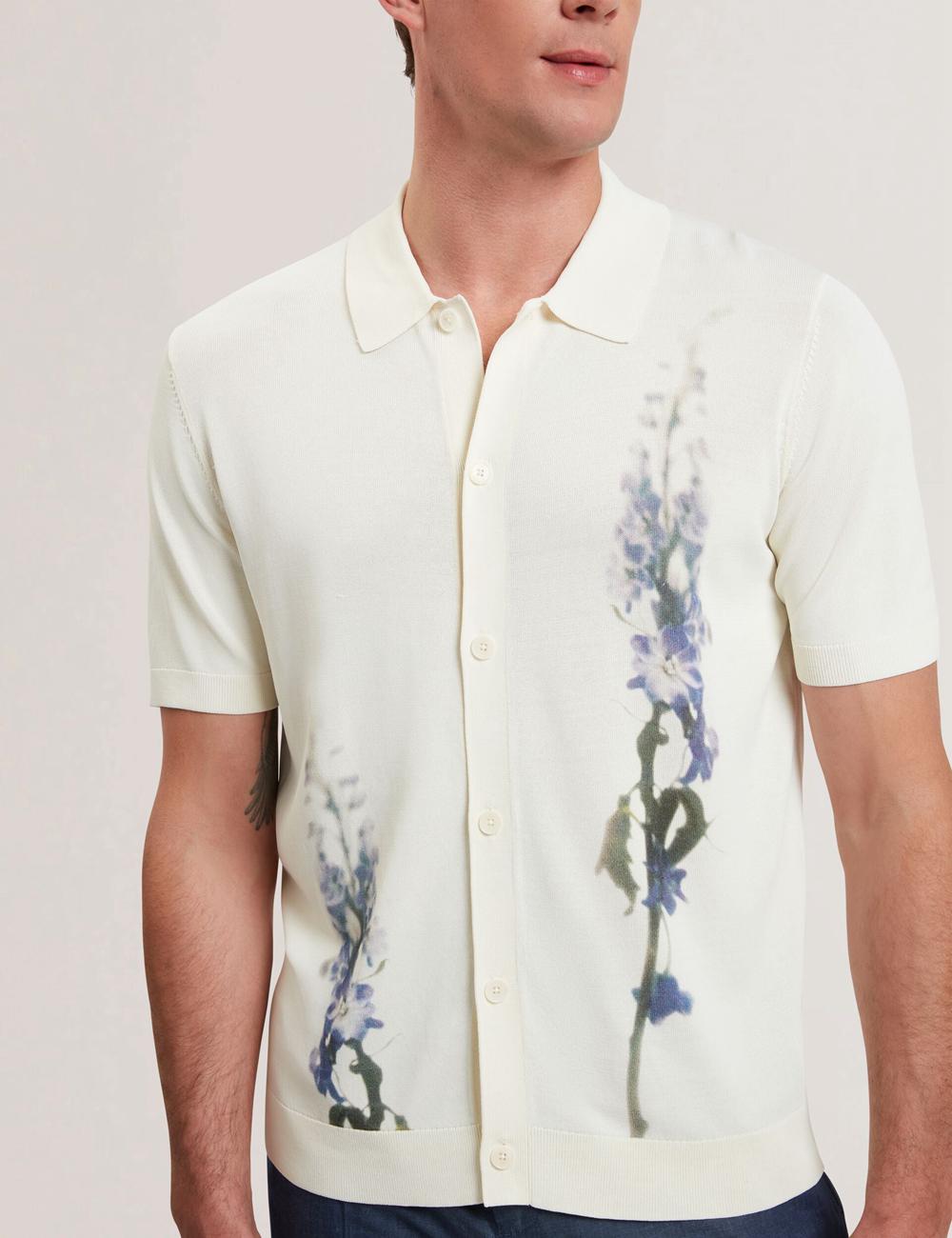 Ted Baker RUITS - Short Sleeve Floral Placement Men Polos Shirts Ecru | UAE  38547-QCHB