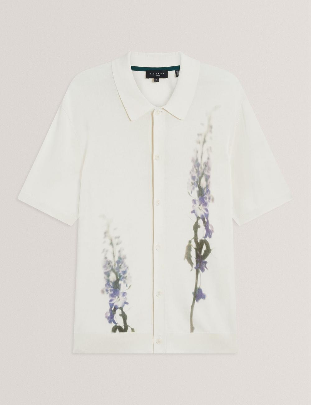 Ted Baker RUITS - Short Sleeve Floral Placement Men Polos Shirts Ecru | UAE  38547-QCHB