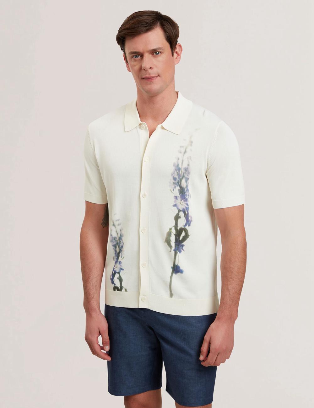 Ted Baker RUITS - Short Sleeve Floral Placement Men Polos Shirts Ecru | UAE  38547-QCHB