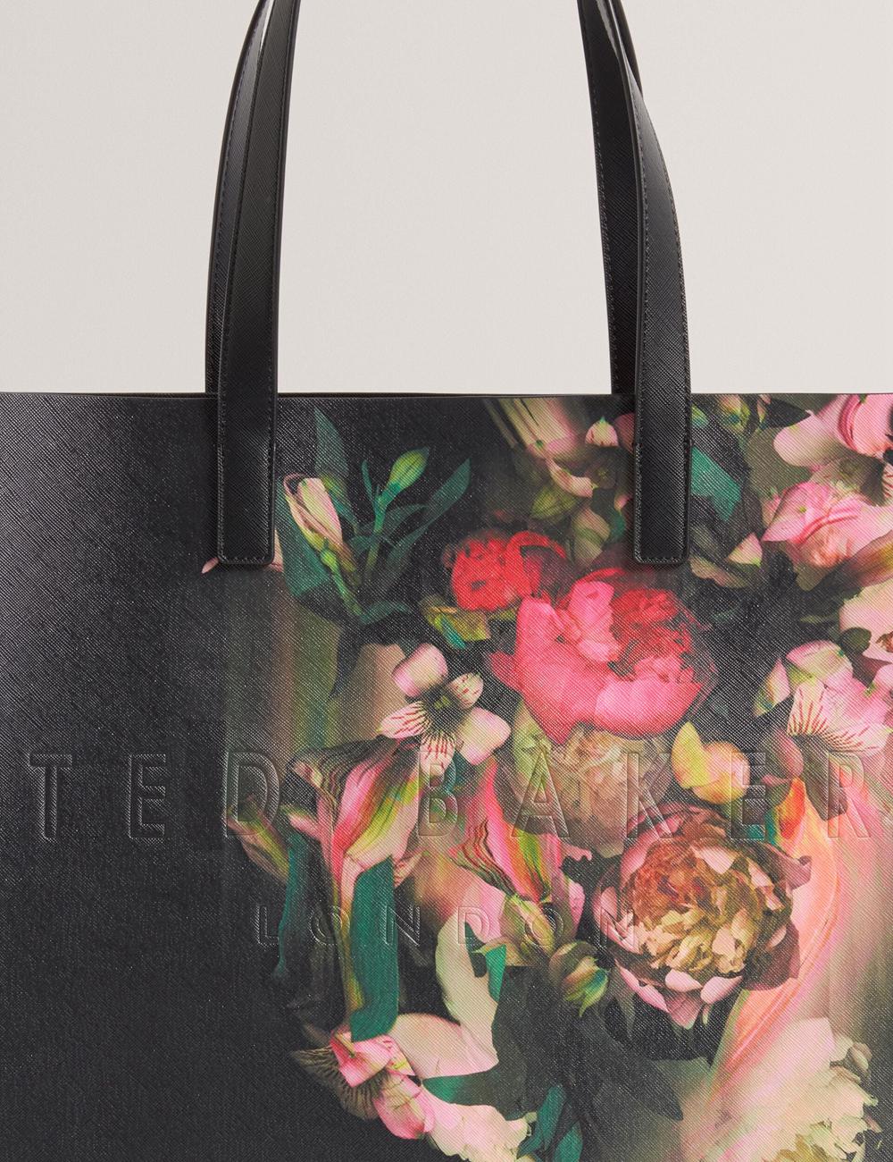 Ted Baker SALIINA - Floral Print Wide Icon Women Tote Bags Black | UAE  67018-QVJB
