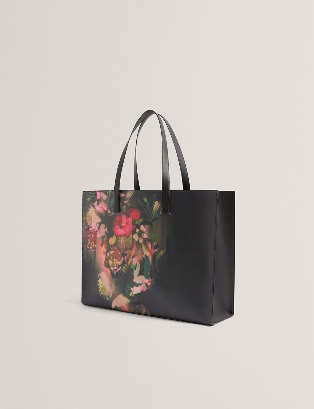 Ted Baker SALIINA - Floral Print Wide Icon Women Tote Bags Black | UAE  67018-QVJB