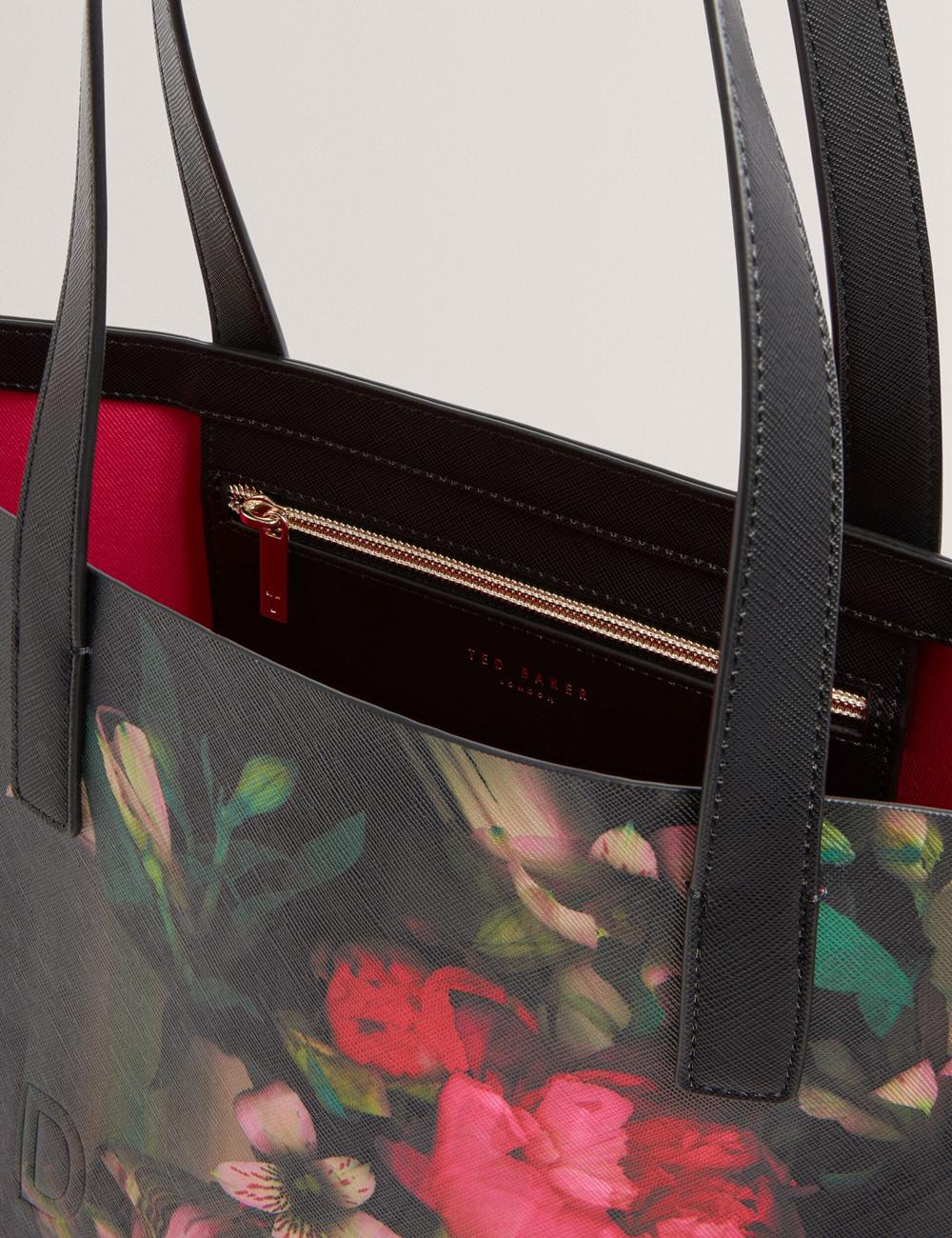Ted Baker SALIINA - Floral Print Wide Icon Women Tote Bags Black | UAE  67018-QVJB
