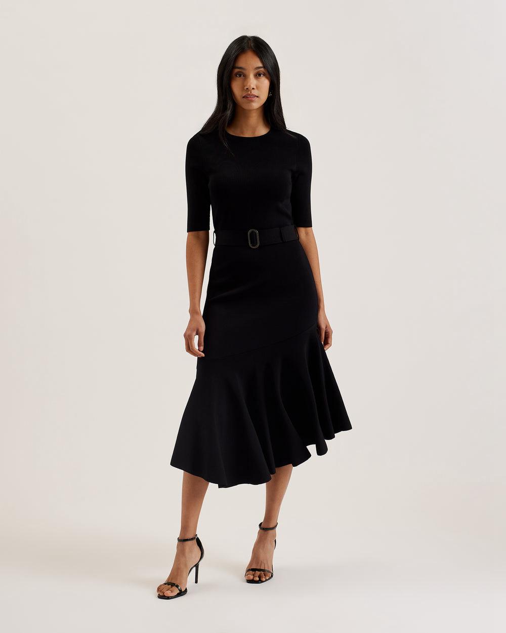 Ted Baker SAMALEE - Flippy Hem Knitted Women Midi Dresses Black | UAE  47189-RAVK