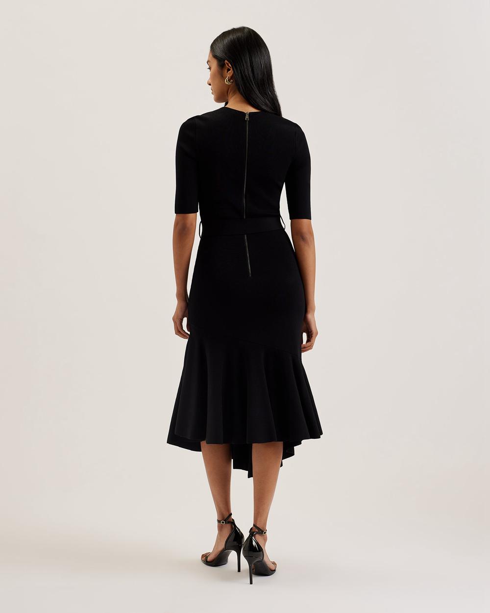 Ted Baker SAMALEE - Flippy Hem Knitted Women Midi Dresses Black | UAE  47189-RAVK