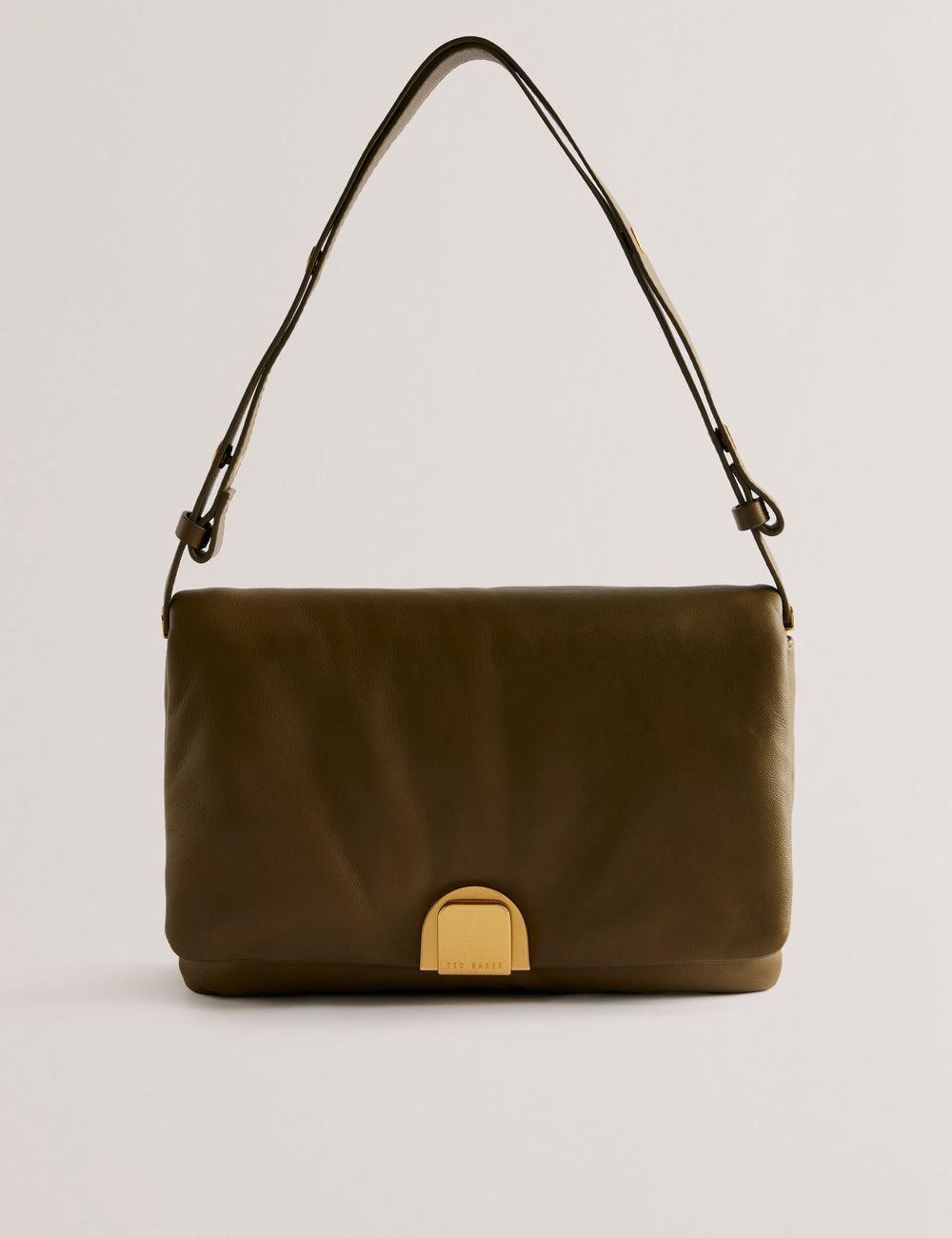 Ted Baker SAMILLI - Lock Detail Leather Puffy Women Shoulder Bags Khaki | UAE  76192-BGQO