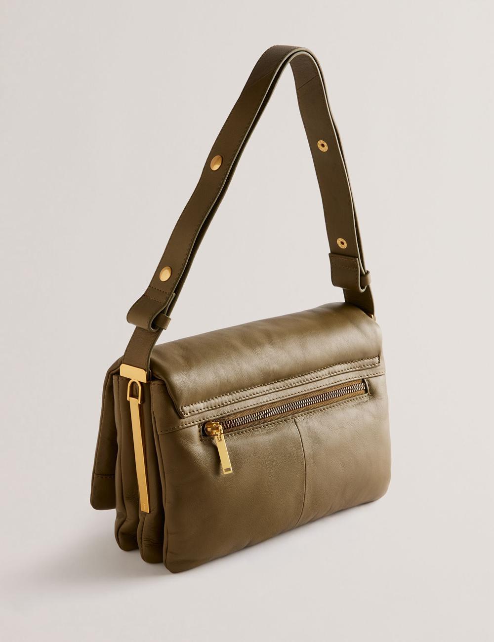 Ted Baker SAMILLI - Lock Detail Leather Puffy Women Shoulder Bags Khaki | UAE  76192-BGQO