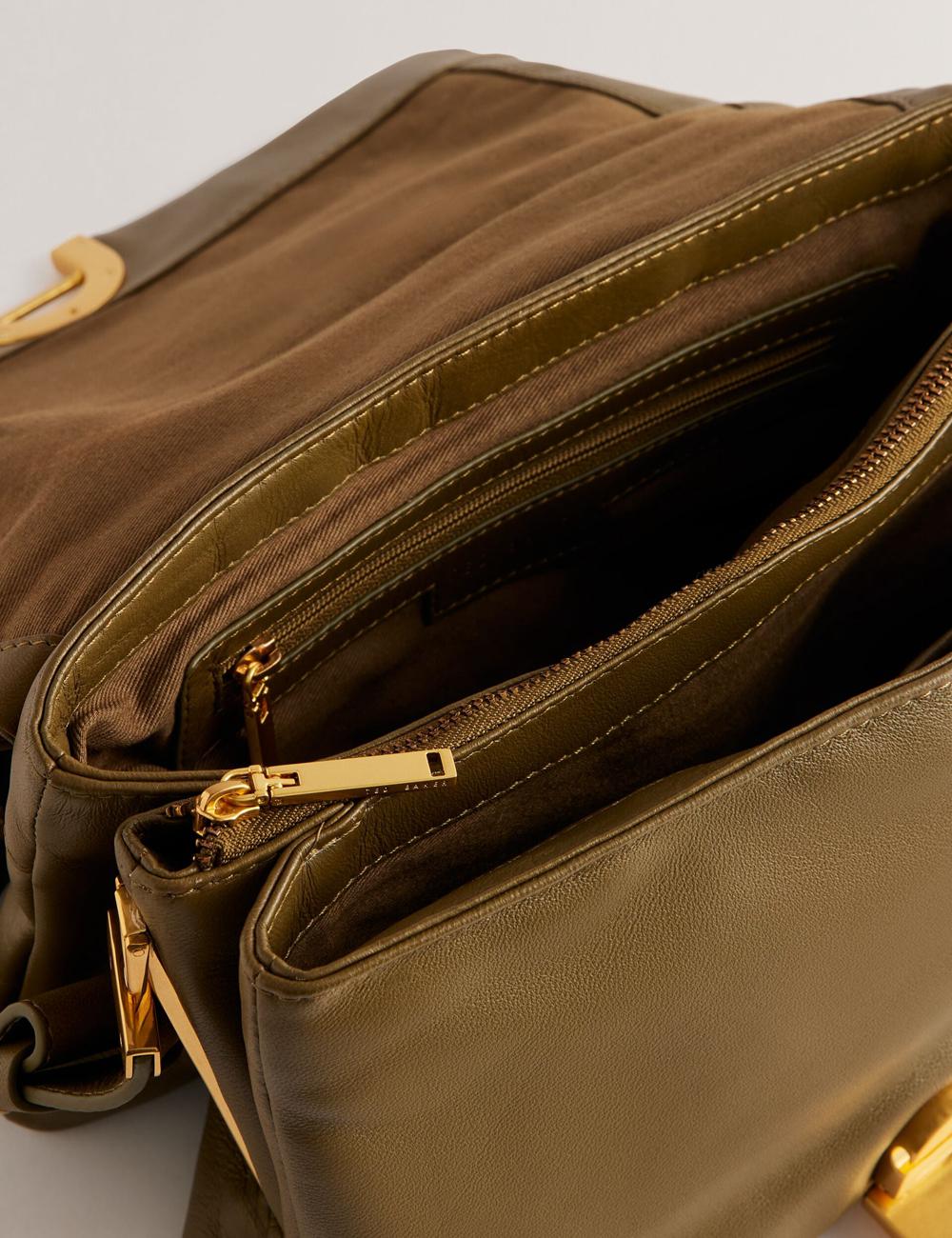 Ted Baker SAMILLI - Lock Detail Leather Puffy Women Shoulder Bags Khaki | UAE  76192-BGQO