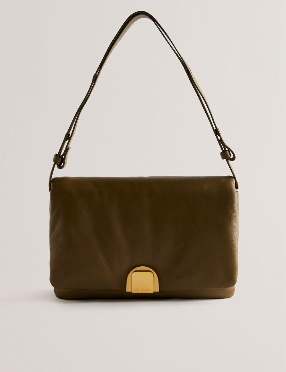 Ted Baker SAMILLI - Lock Detail Leather Puffy Women Shoulder Bags Khaki | UAE  76192-BGQO