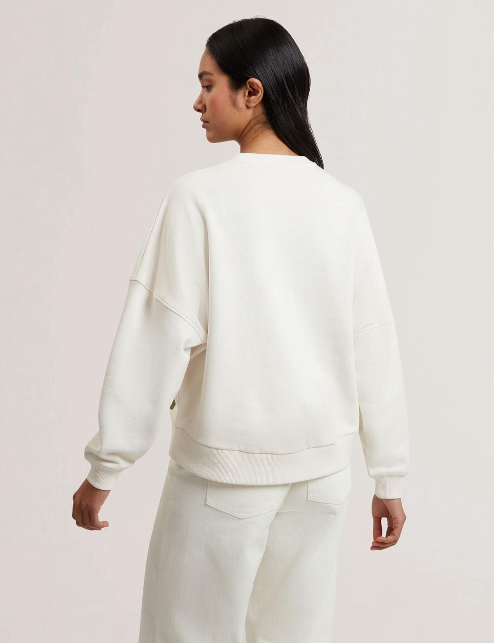 Ted Baker SANDERR - Tufted Floral Graphic Cotton Women Sweatshirts White | UAE  69732-HTAM