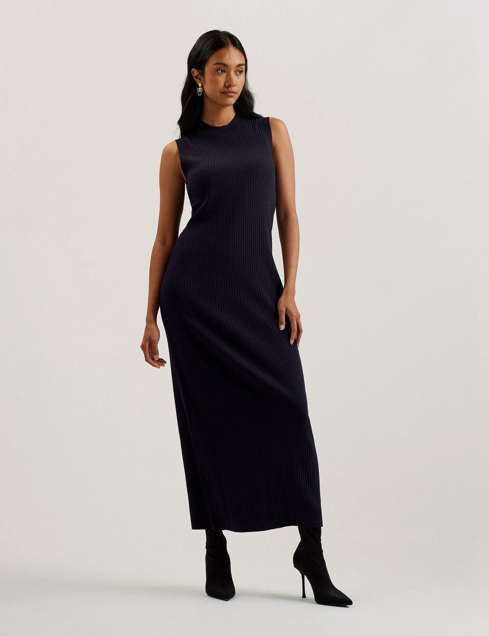 Ted Baker SANDIII - Sleeveless Ribbed Knit Column Women Maxi Dresses Navy | UAE  71026-TAKB