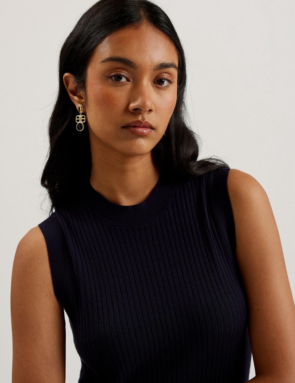 Ted Baker SANDIII - Sleeveless Ribbed Knit Column Women Maxi Dresses Navy | UAE  71026-TAKB