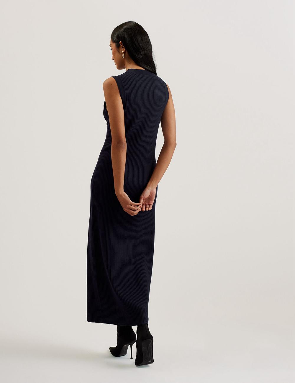 Ted Baker SANDIII - Sleeveless Ribbed Knit Column Women Maxi Dresses Navy | UAE  71026-TAKB