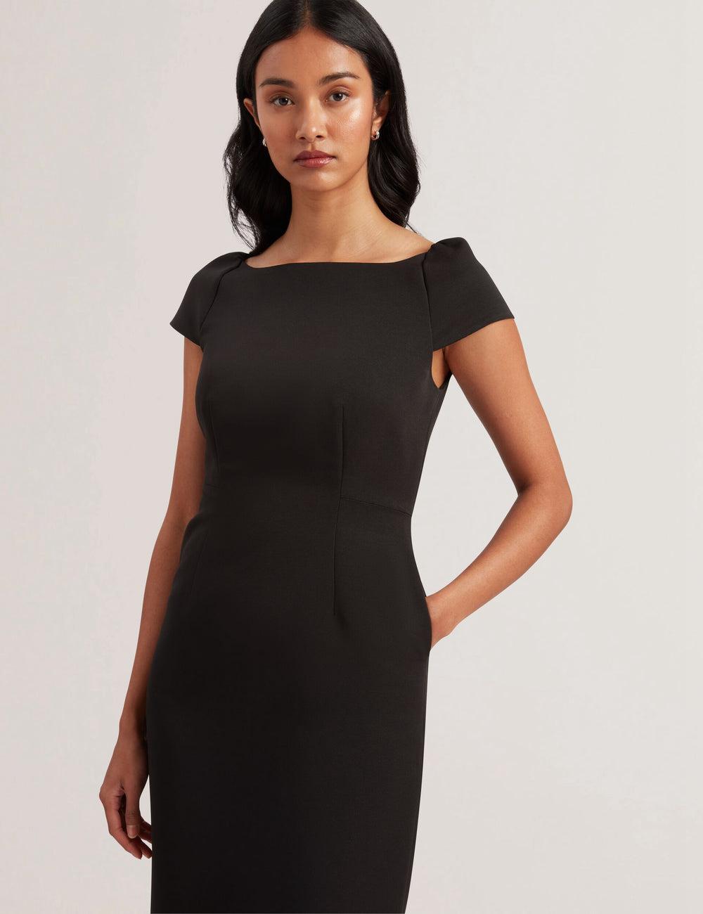 Ted Baker SASSARI - Tailored Cap Sleeve Column Women Midi Dresses Black | UAE  01658-QXEU