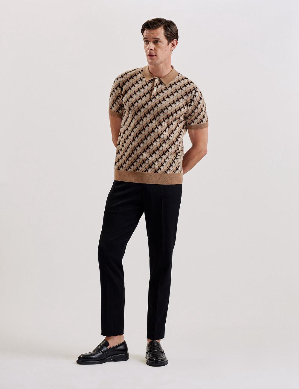 Ted Baker SEFERRY - Interlocking T Jacquard Knitted Men Polos Shirts Brown | UAE  89517-ZTXH