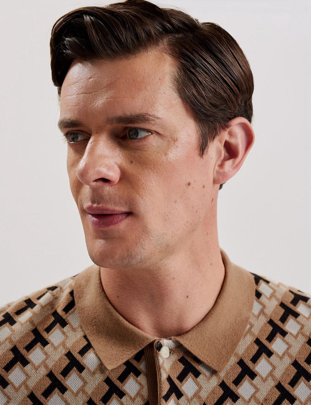 Ted Baker SEFERRY - Interlocking T Jacquard Knitted Men Polos Shirts Brown | UAE  89517-ZTXH
