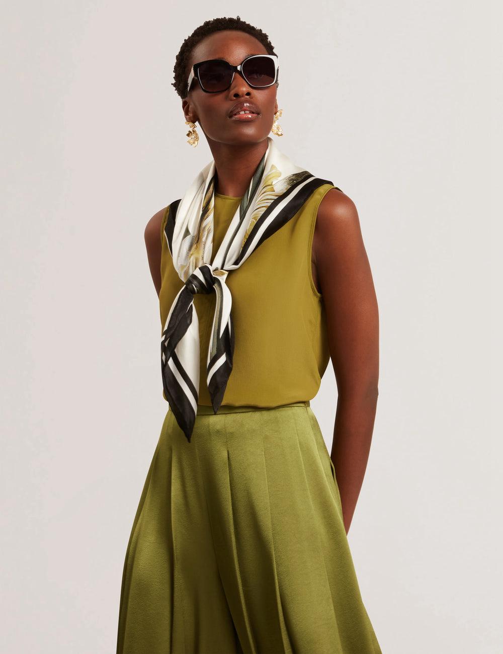 Ted Baker SHAMRA - Silk Blend Seam Detail Women Tops Mid-Green | UAE  43870-MGNF