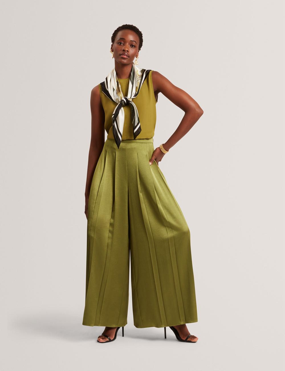 Ted Baker SHAMRA - Silk Blend Seam Detail Women Tops Mid-Green | UAE  43870-MGNF