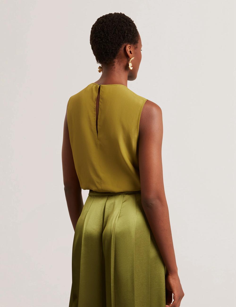 Ted Baker SHAMRA - Silk Blend Seam Detail Women Tops Mid-Green | UAE  43870-MGNF